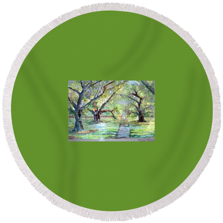 Brook Gardens Round Beach Towel featuring the painting Brook Gardens Mrytle Beach South Carolina - SOLD by Bernadette Krupa
