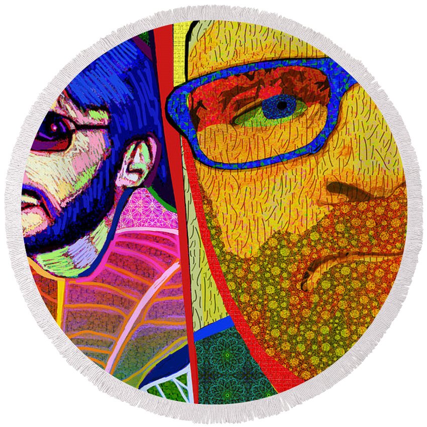 Brothers Round Beach Towel featuring the painting Hey Brother by Rod Whyte