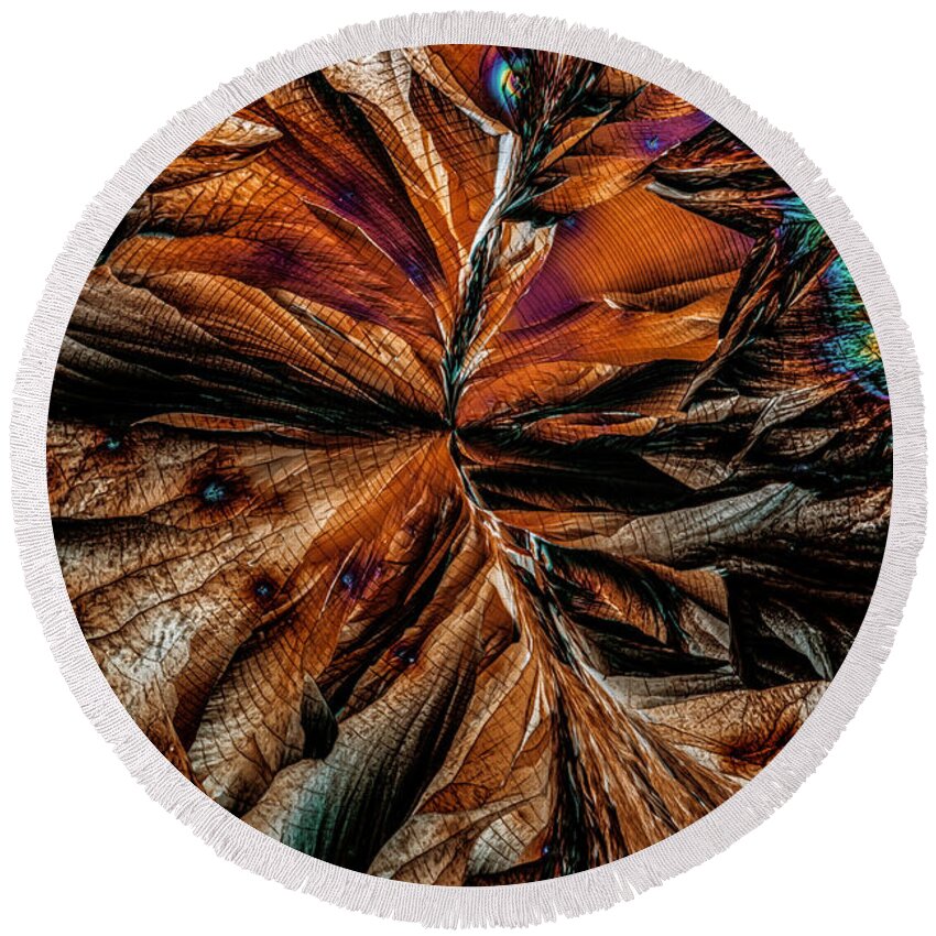 Chemistry Round Beach Towel featuring the photograph Brown path of crystals by Jaroslaw Blaminsky