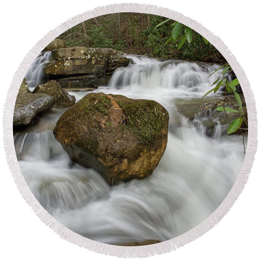 Triple Falls Round Beach Towel featuring the photograph Bruce Creek 1 by Phil Perkins