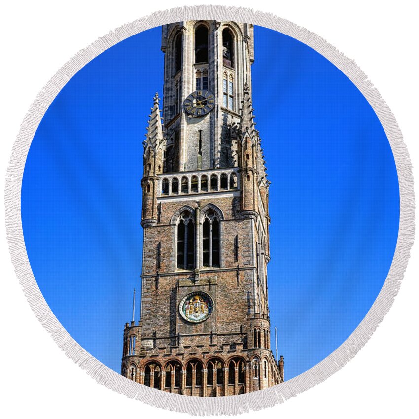 Bruges Round Beach Towel featuring the photograph Bruges Belfry by Olivier Le Queinec
