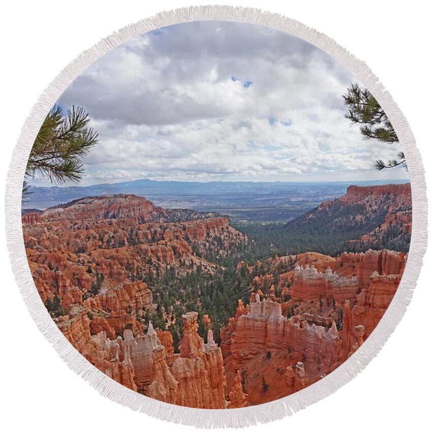 Bryce Canyon National Park Round Beach Towel featuring the photograph Bryce Canyon National Park - Panorama with Branches by Yvonne Jasinski