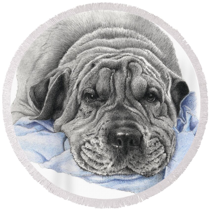 Dog Round Beach Towel featuring the drawing Bubba by Louise Howarth