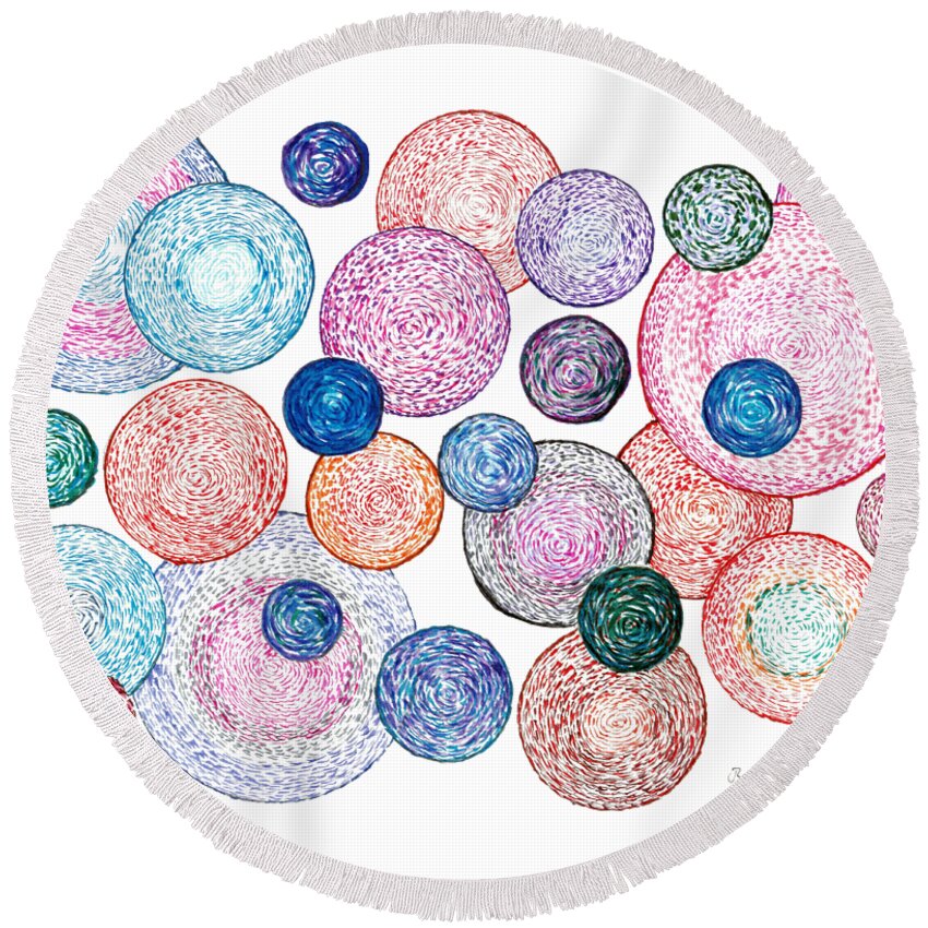 Bubbles Round Beach Towel featuring the painting Bubbles by Ramona Matei