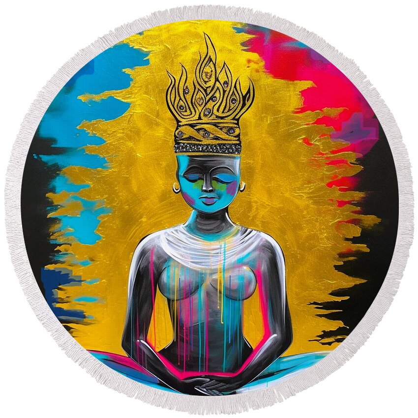 Buddha Round Beach Towel featuring the painting buddha II Art Print by Crystal Stagg