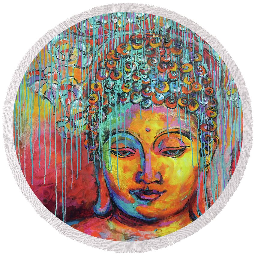  Round Beach Towel featuring the painting Buddha's Enlightenment by Jyotika Shroff