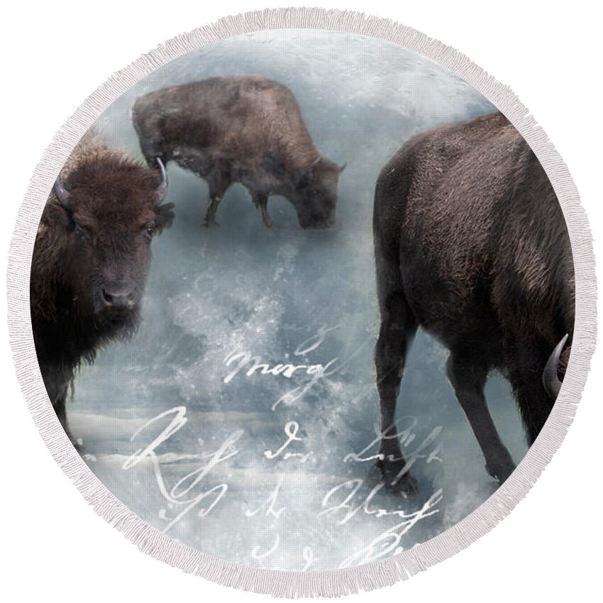 Background Round Beach Towel featuring the photograph Buffalo White Moon by Evie Carrier