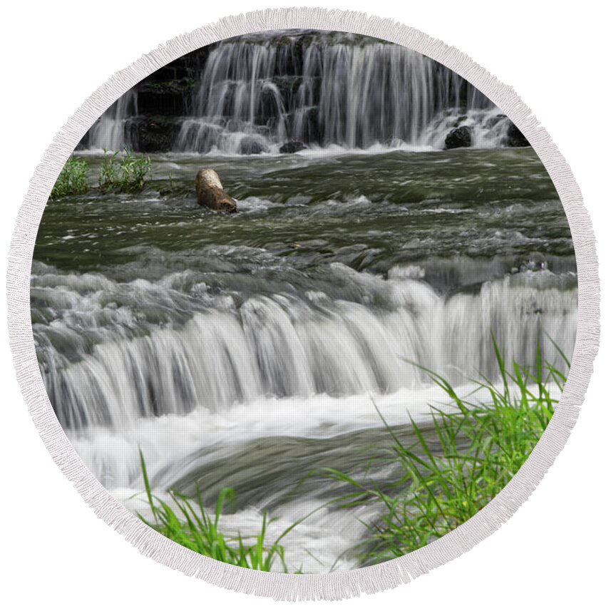Burgess Falls State Park Round Beach Towel featuring the photograph Burgess Falls 12 by Phil Perkins