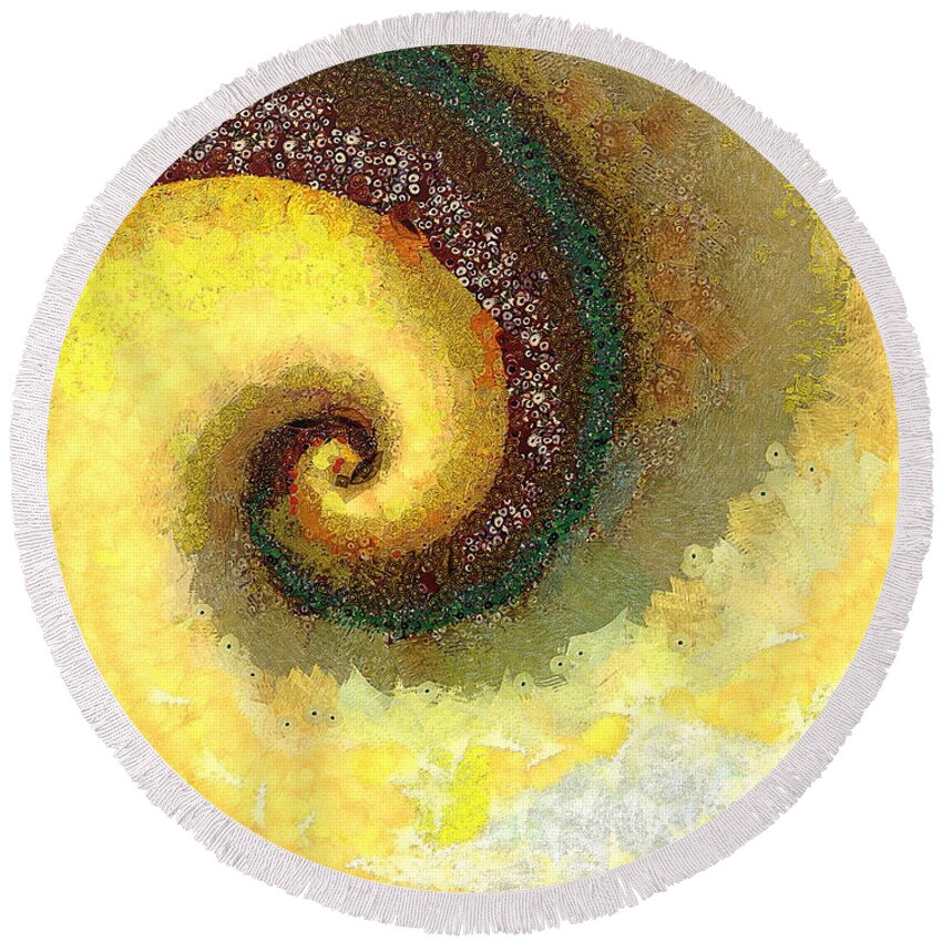 Nautilus Round Beach Towel featuring the photograph Burgundy and Cream Painterly Nautilus by Sea Change Vibes