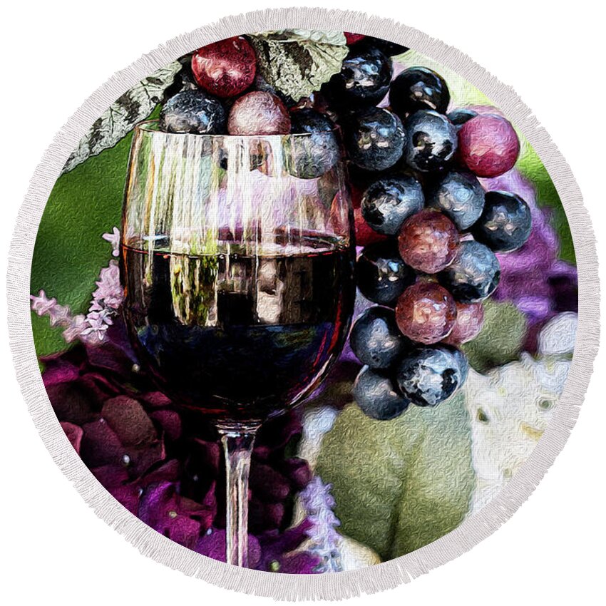 Grapes Round Beach Towel featuring the photograph Burgundy Wine, Kiss of Grape by Vanessa Thomas