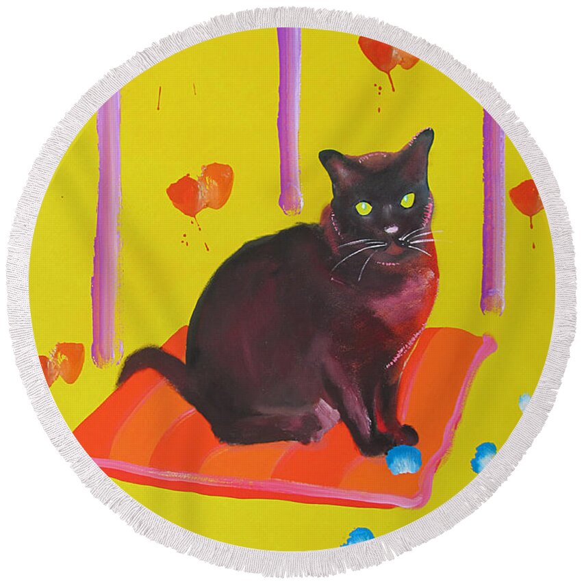 Cat Round Beach Towel featuring the painting Burmese Cat by Charles Stuart