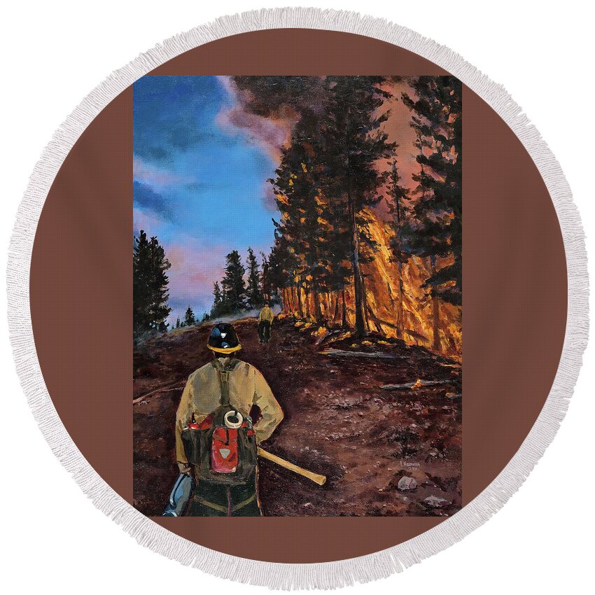 Wildland Fire Round Beach Towel featuring the digital art Burn Out by Les Herman