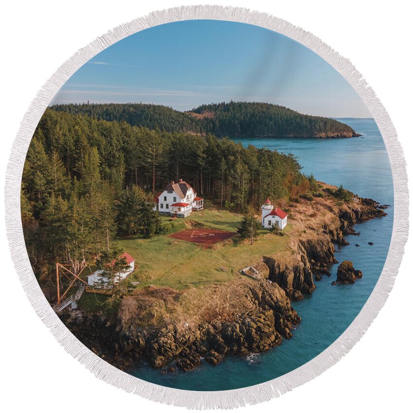 Lighthouse Round Beach Towel featuring the photograph Burrows Island Lighthouse #2 by Michael Rauwolf