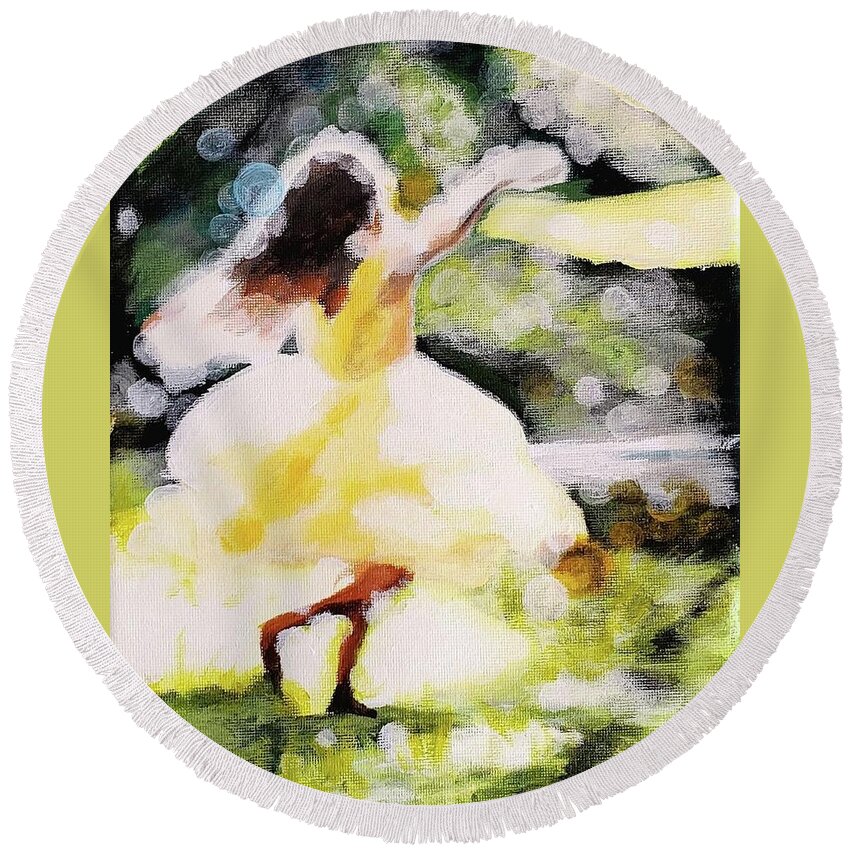  Round Beach Towel featuring the painting Buttercup by Amy Kuenzie