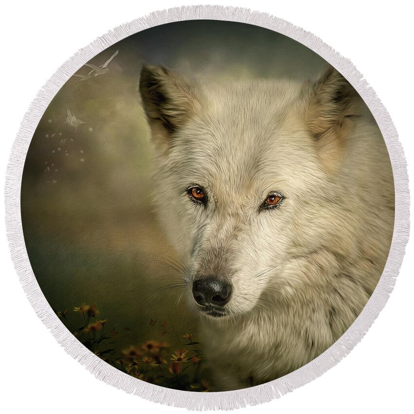 Wolf Round Beach Towel featuring the digital art Buttercup by Maggy Pease
