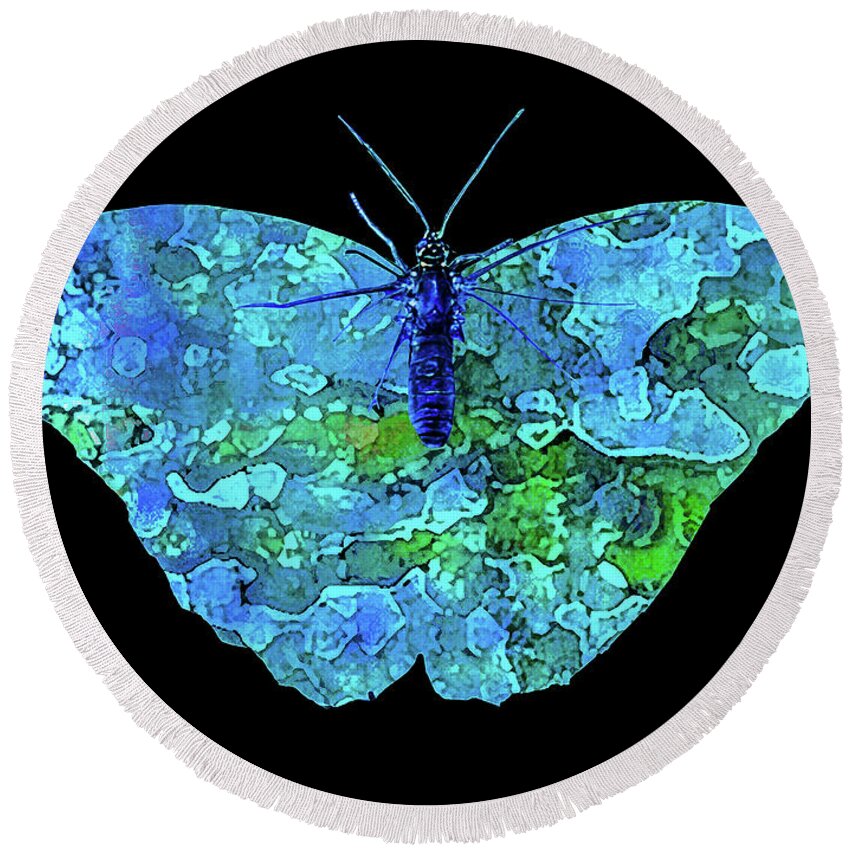Abstract Round Beach Towel featuring the photograph Butterfly Blue by David Coblitz
