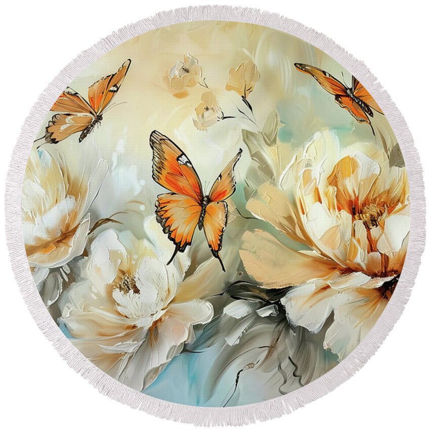Butterfly Round Beach Towel featuring the painting Butterfly Enlightenment 2 by Tina LeCour