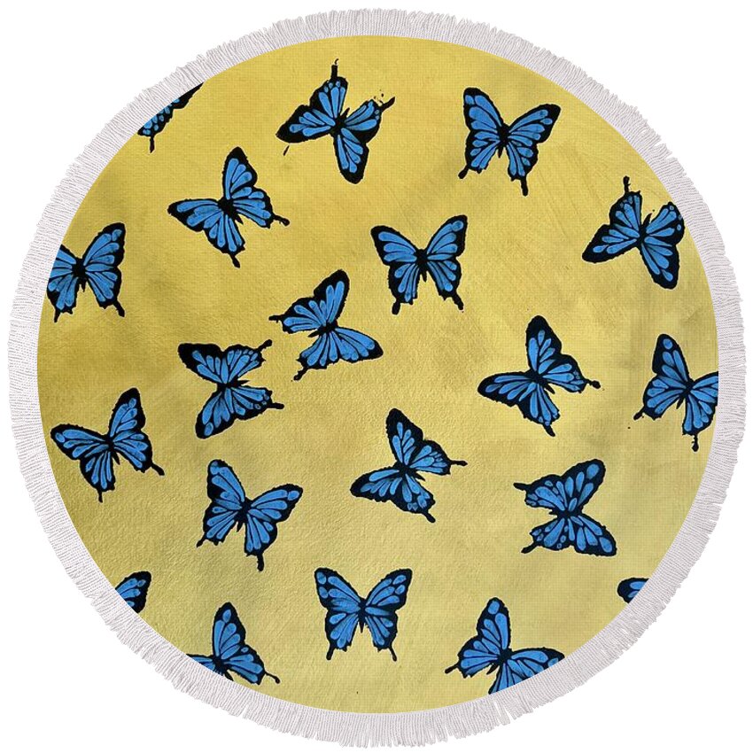  Round Beach Towel featuring the painting Butterfly Gold background by Clayton Singleton