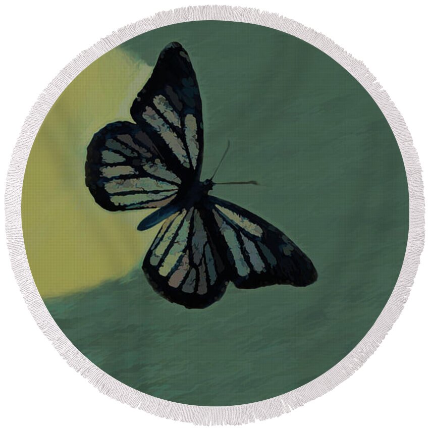 Butterfly Round Beach Towel featuring the digital art Butterfly Moon 5 by Ernest Echols