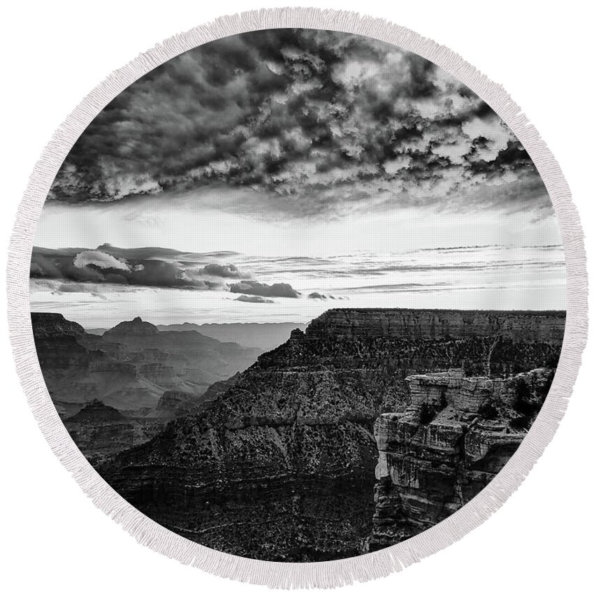 Sunrise Round Beach Towel featuring the photograph BW Grand Sunrise by Susie Loechler