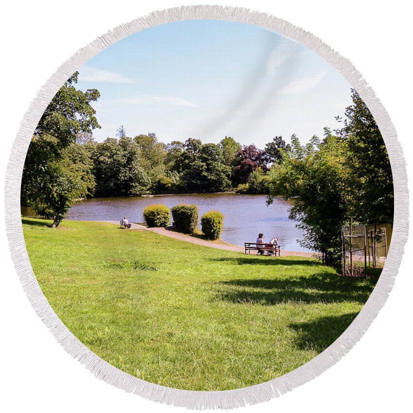 Abington Park.2011 Round Beach Towel featuring the photograph By the Lake by Gordon James