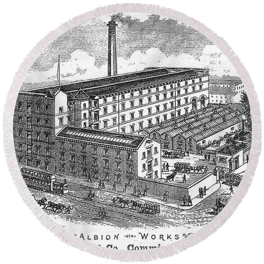 19th Century Round Beach Towel featuring the drawing C, Beverley Junior and company, Commission Wool-combers, Albion Works, Bradford 1893 by Mick Flynn