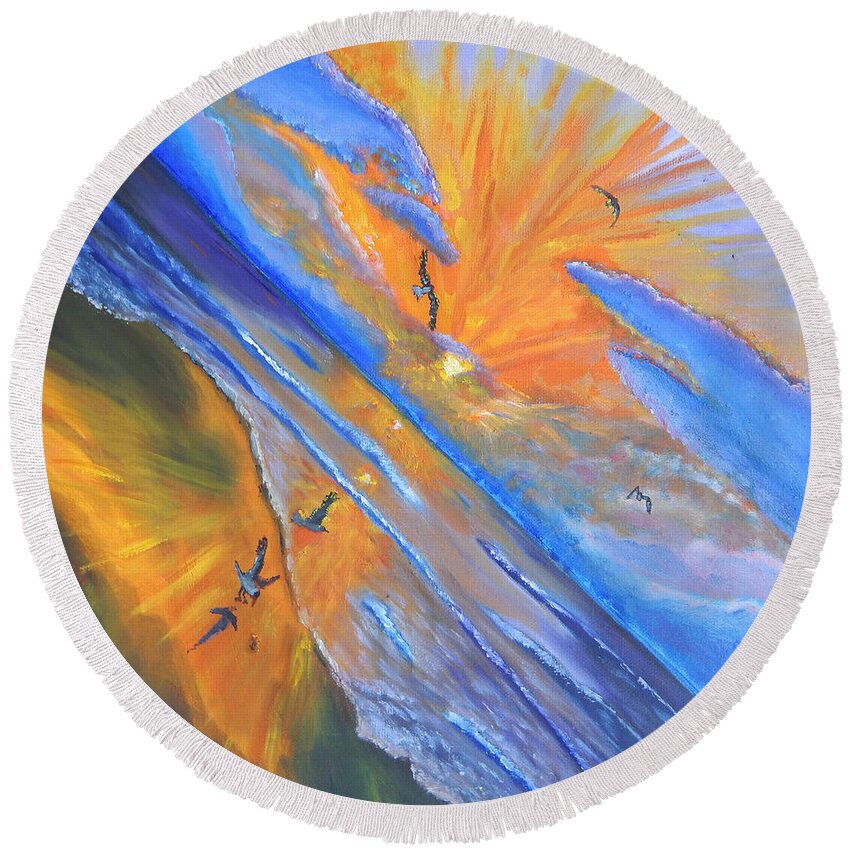 Sunrise Round Beach Towel featuring the painting Cacophony 1 by Mike Kling