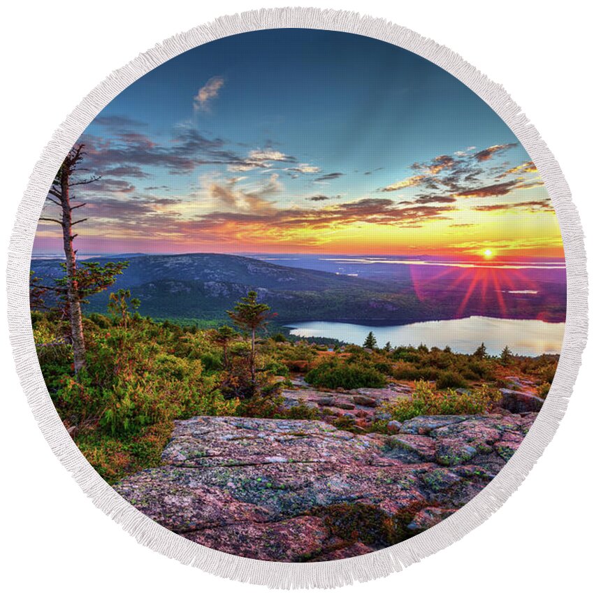Acadia National Park Round Beach Towel featuring the photograph Cadillac Mountain 8523 by Greg Hartford