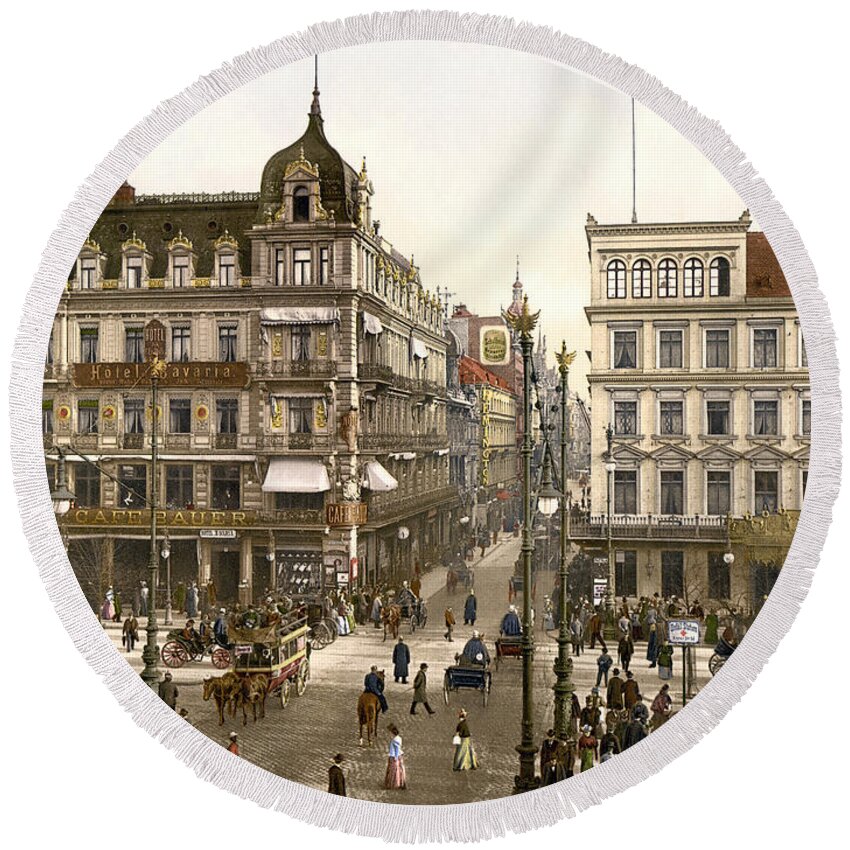 1895 Round Beach Towel featuring the photograph Cafe Bauer on Unter den Linden, Berlin, Germany by Granger