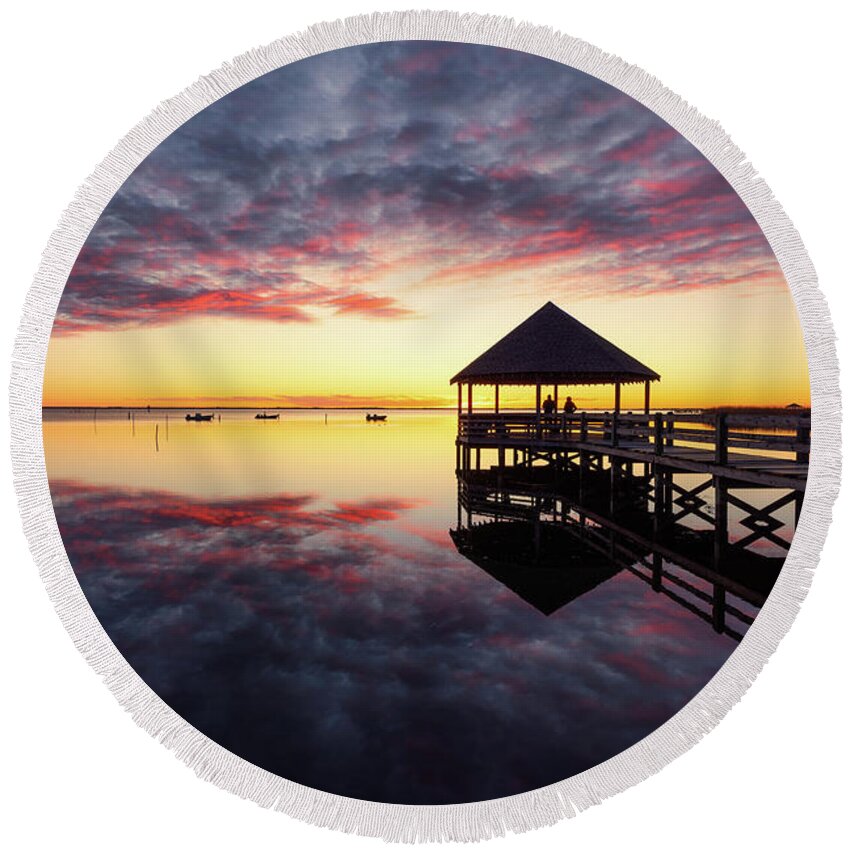 Outer Banks Round Beach Towel featuring the photograph Calm Reflecting by Anthony Heflin