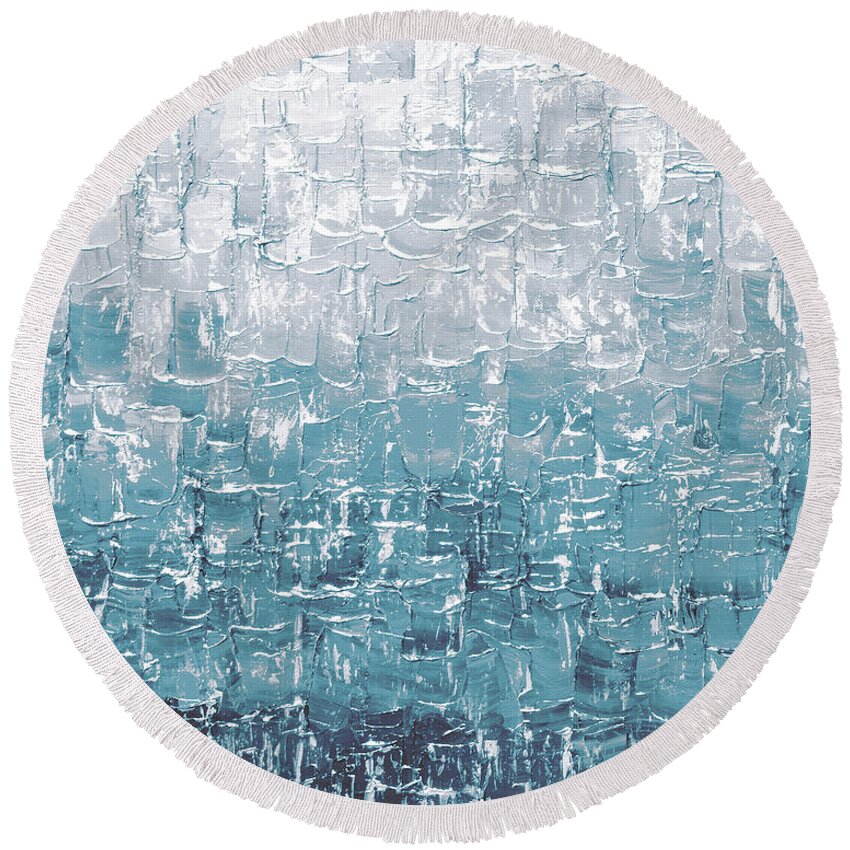 Calm Round Beach Towel featuring the painting Calming Blues by Linda Bailey