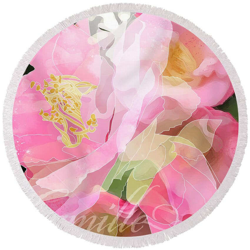 Floral Round Beach Towel featuring the digital art Camille by Gina Harrison