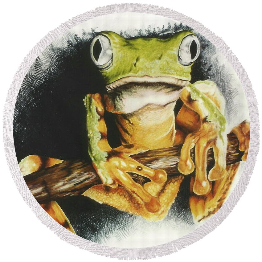 Frog Round Beach Towel featuring the drawing Can I Help You by Barbara Keith