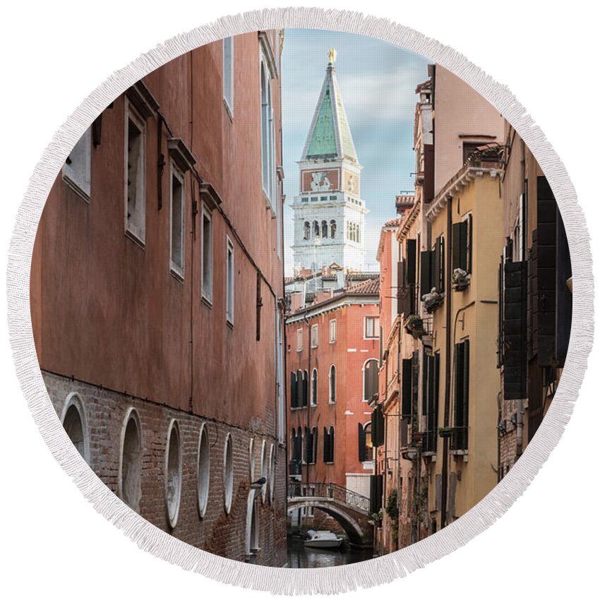 Italy Round Beach Towel featuring the photograph Canal View, Venice, Italy by Sarah Howard