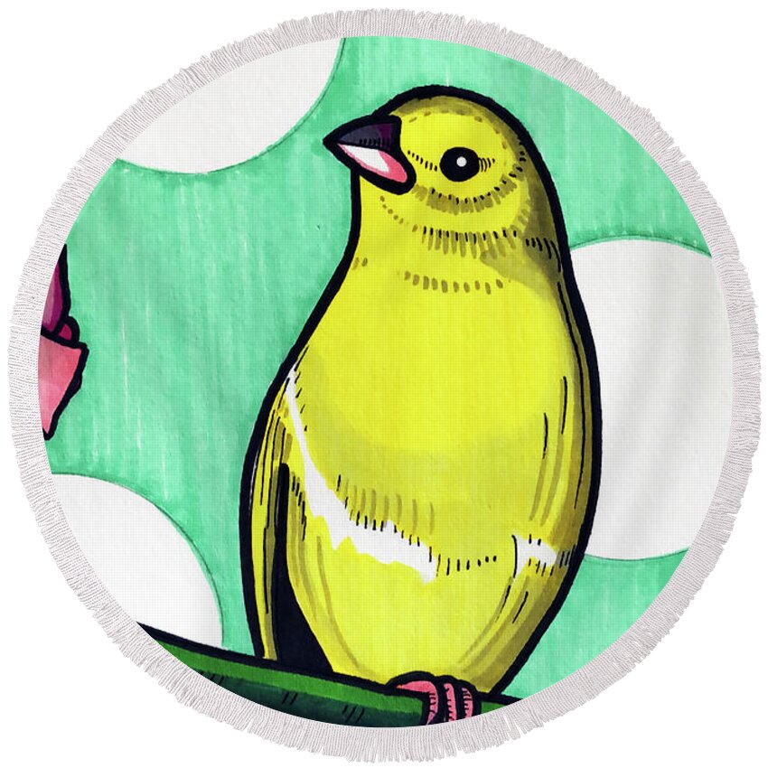 Canary Round Beach Towel featuring the drawing Canary by Creative Spirit
