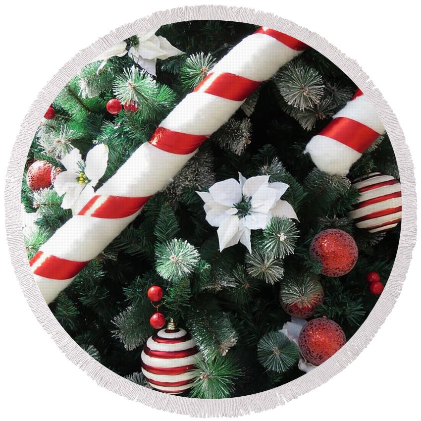 Accessories Round Beach Towel featuring the photograph Candy Cane Holiday by World Reflections By Sharon