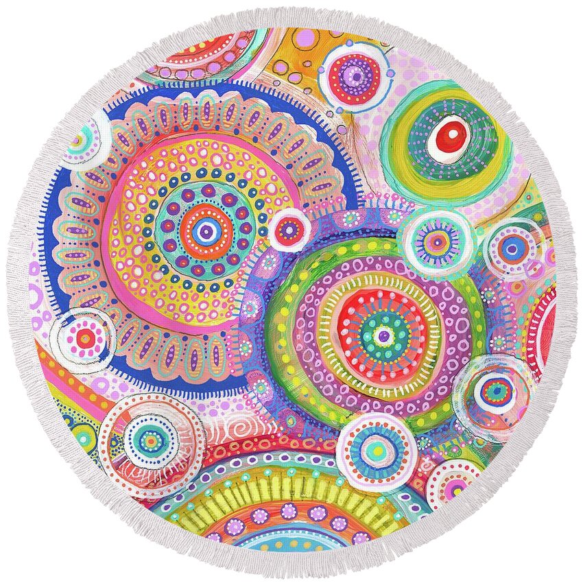 Candy Land Round Beach Towel featuring the painting Candy Land by Tanielle Childers