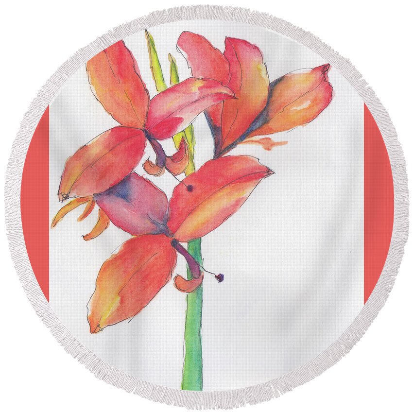 Cannalily Round Beach Towel featuring the painting Cannalily by Anne Katzeff
