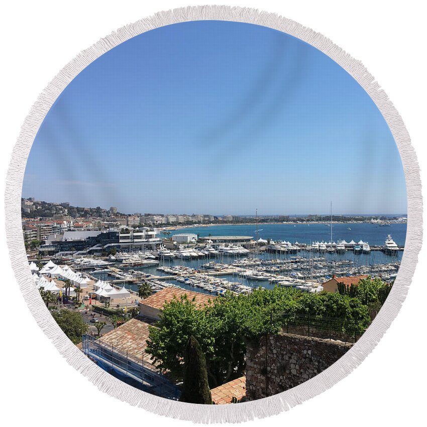 Cannes Round Beach Towel featuring the pyrography Cannes du Suquet by Medge Jaspan