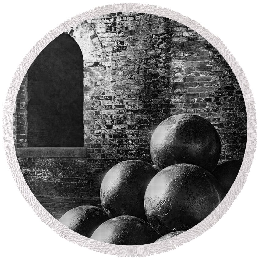 Cannon Balls Round Beach Towel featuring the photograph Cannon Balls at Fort Macon State Park Atlantic Beach North Carolina by Bob Decker