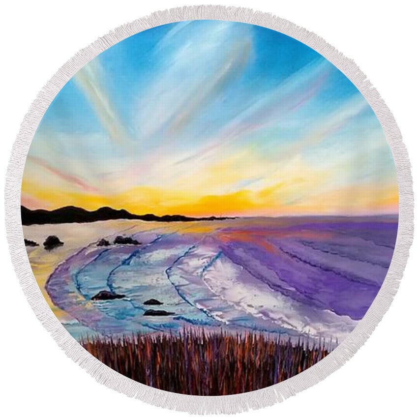  Round Beach Towel featuring the painting Cannon Beach At Sunset #25 by James Dunbar