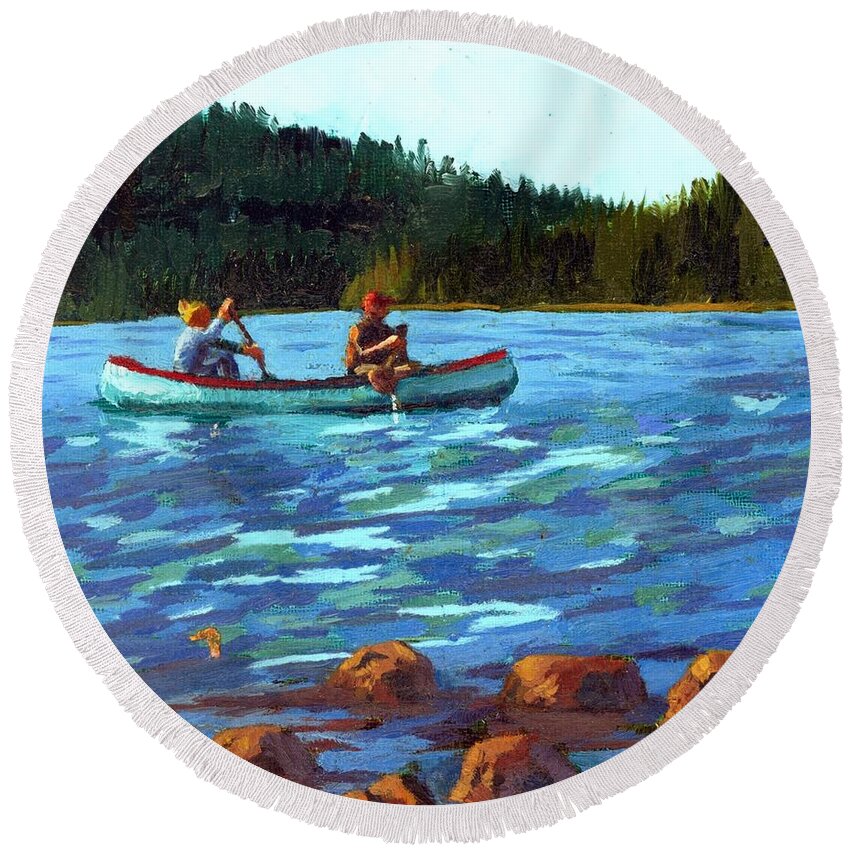 Canoe Round Beach Towel featuring the painting Canoers by Alice Leggett