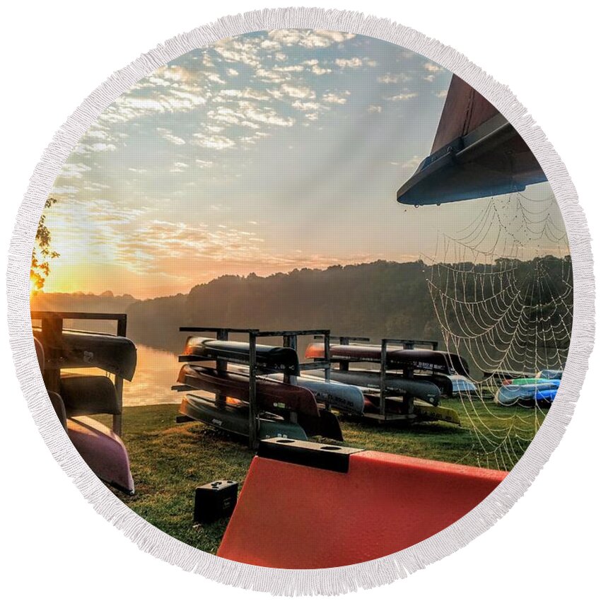  Round Beach Towel featuring the photograph Canoes and Spiders at Dawn by Brad Nellis