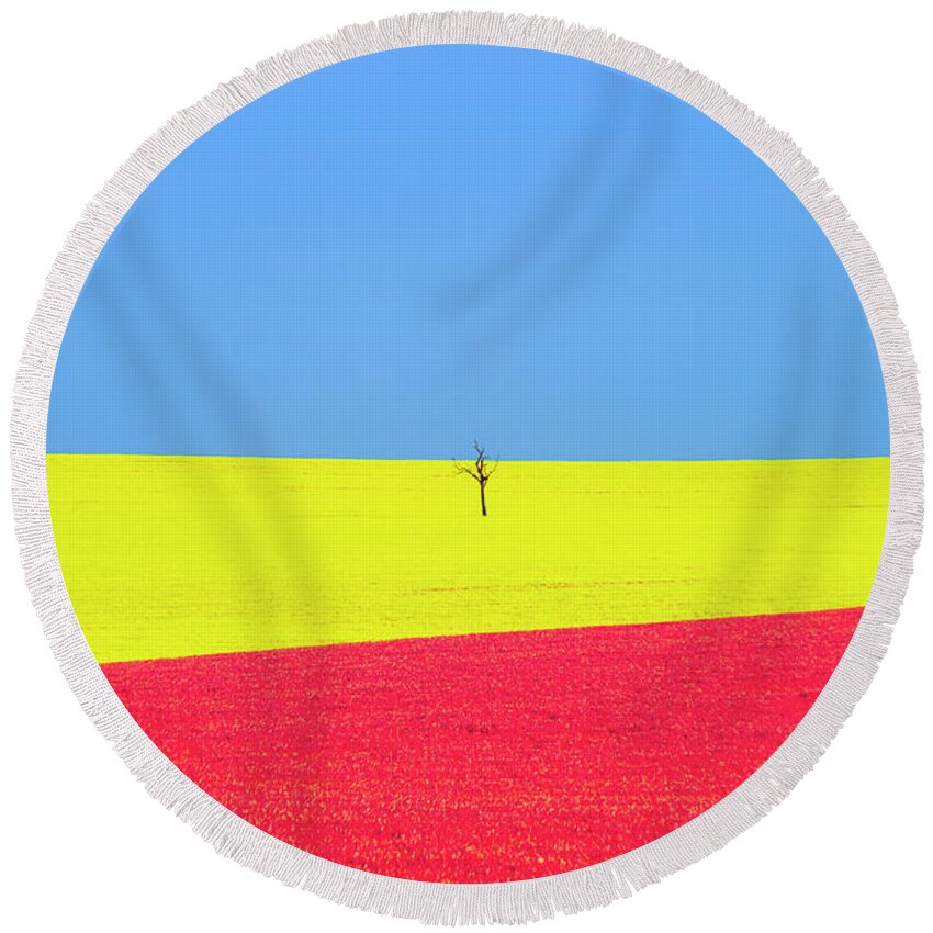 Landscape Round Beach Towel featuring the photograph Canola Fields by Ari Rex