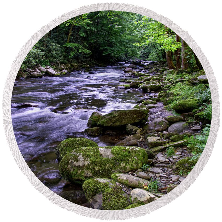 Little River Round Beach Towel featuring the photograph Canopied River by Phil Perkins