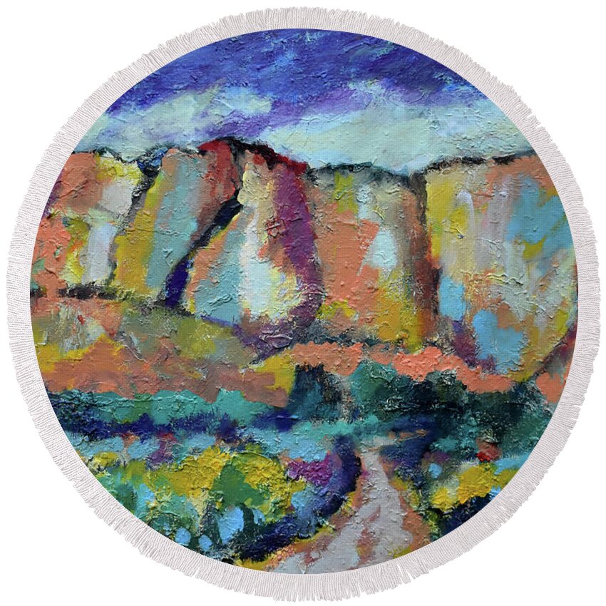 Canyon Round Beach Towel featuring the painting Canyon Road by Kip Decker