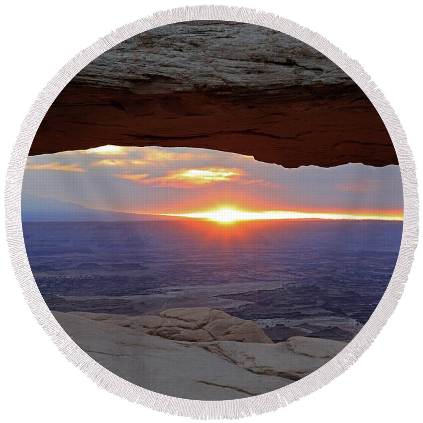 Canyonlands National Park Round Beach Towel featuring the photograph Canyonlands National Park -Sunrise from Mesa Arch by Richard Krebs