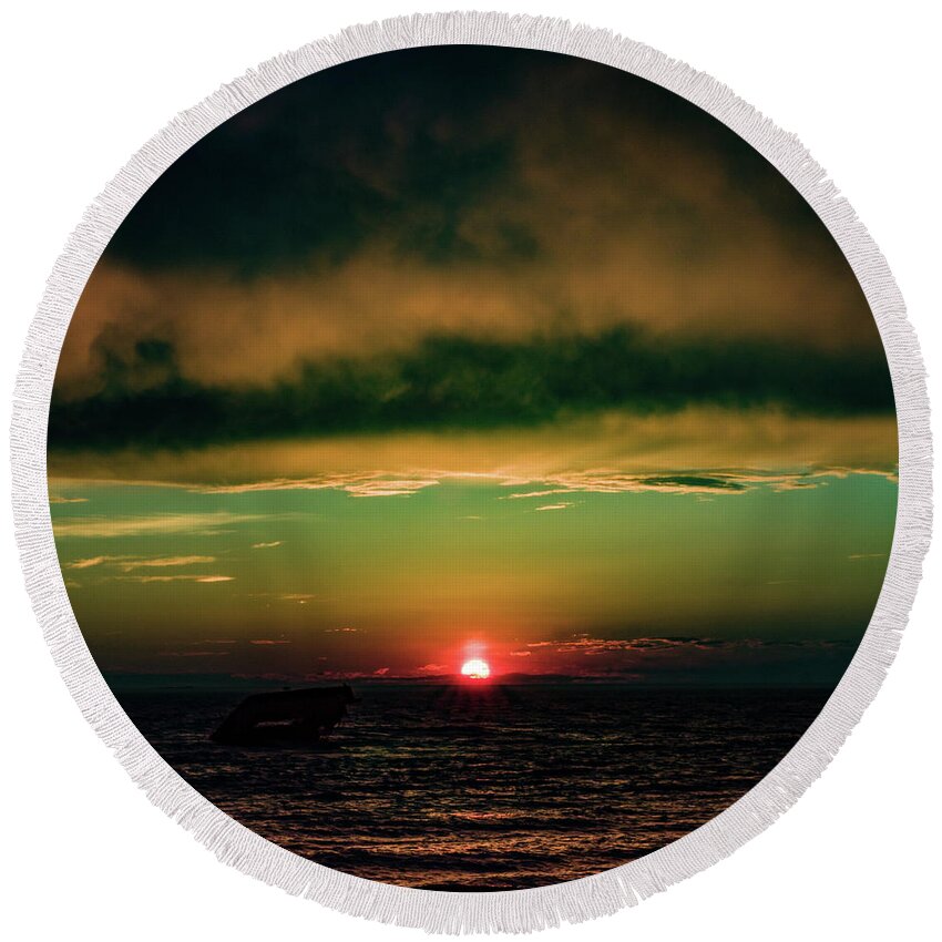 Cape May Point Round Beach Towel featuring the photograph Cape May Point Sunset by Louis Dallara
