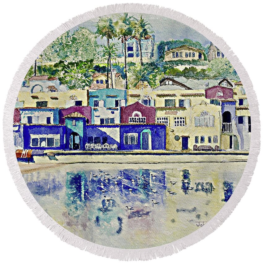 Capitola Ca. Ocean Round Beach Towel featuring the painting Capitola by John Glass