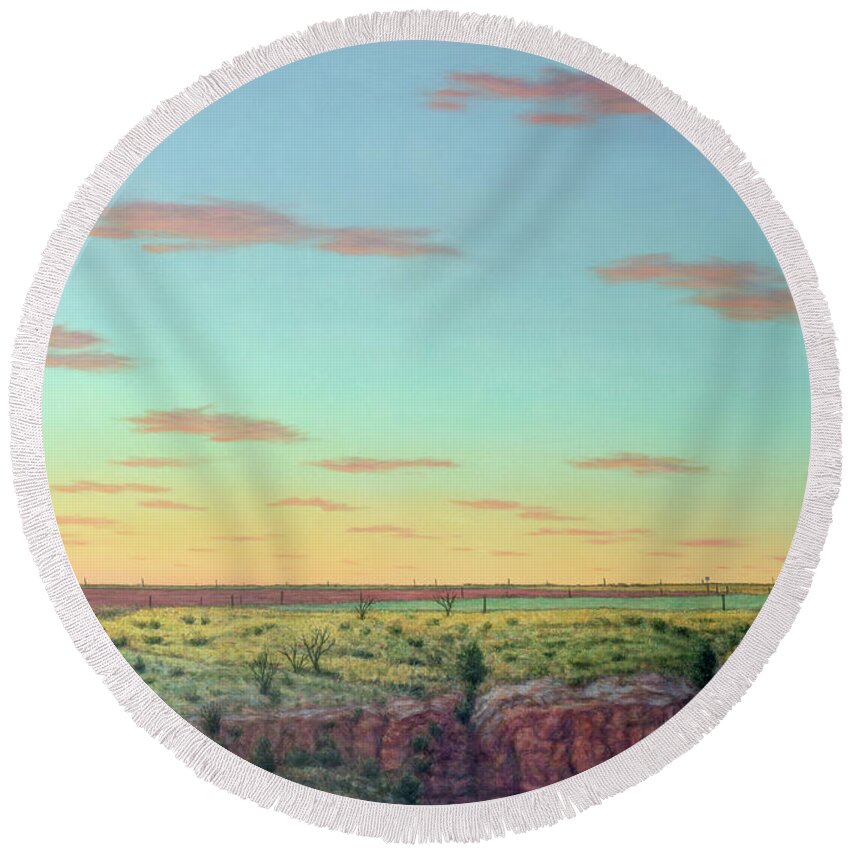 Sunset Round Beach Towel featuring the painting Caprock Edge by James W Johnson